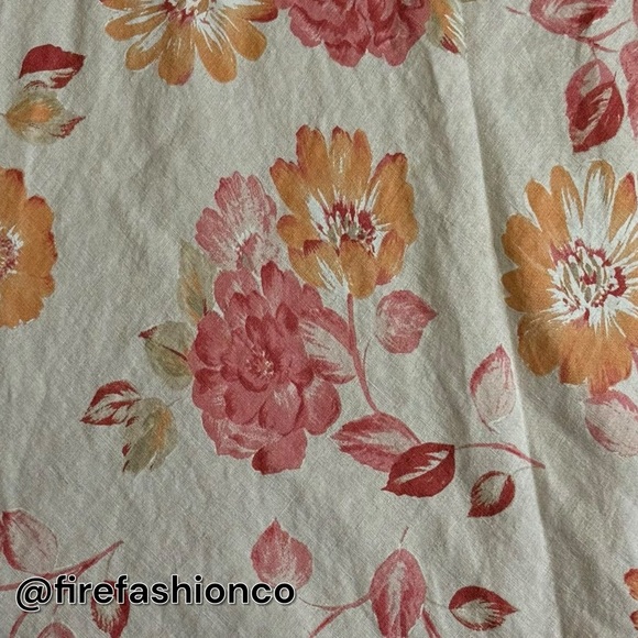 Eddie Bauer Floral A-Line Linen Skirt Large 12 Boho Hippie Tan Red Orange Fall - Picture 4 of 11